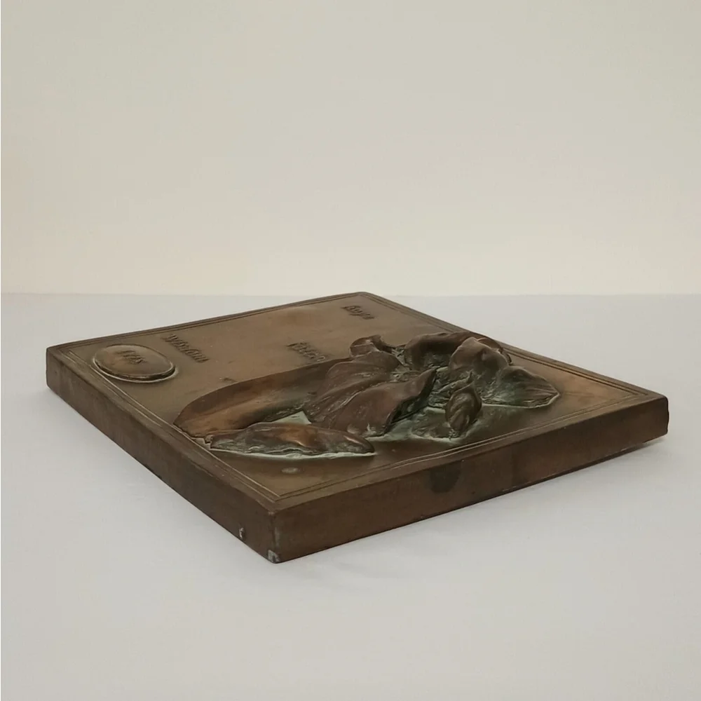 Hen-Feathers Bronze 3D Wall Tile Plaque Language Of Flowers Iris 9 X 8